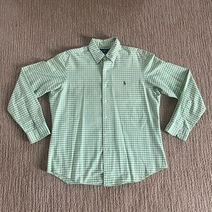 Ralph Lauren Green and White Plaid Button Down Shirt